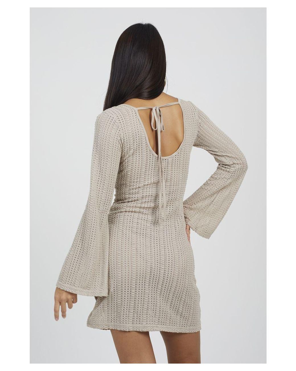 Brave Soul Gray 'Maddy' Long Sleeve Knitted Mesh Mini Dress