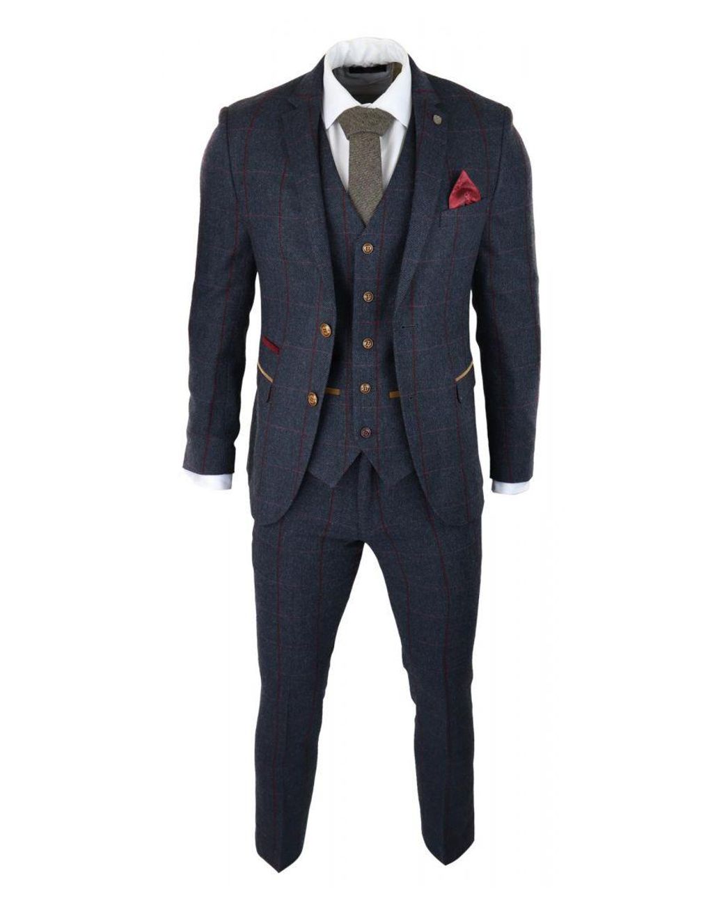 Paul Andrew Blue Herringbone Tweed Suit 3 Piece Peaky Blinders 1920S Tailored Fit for men