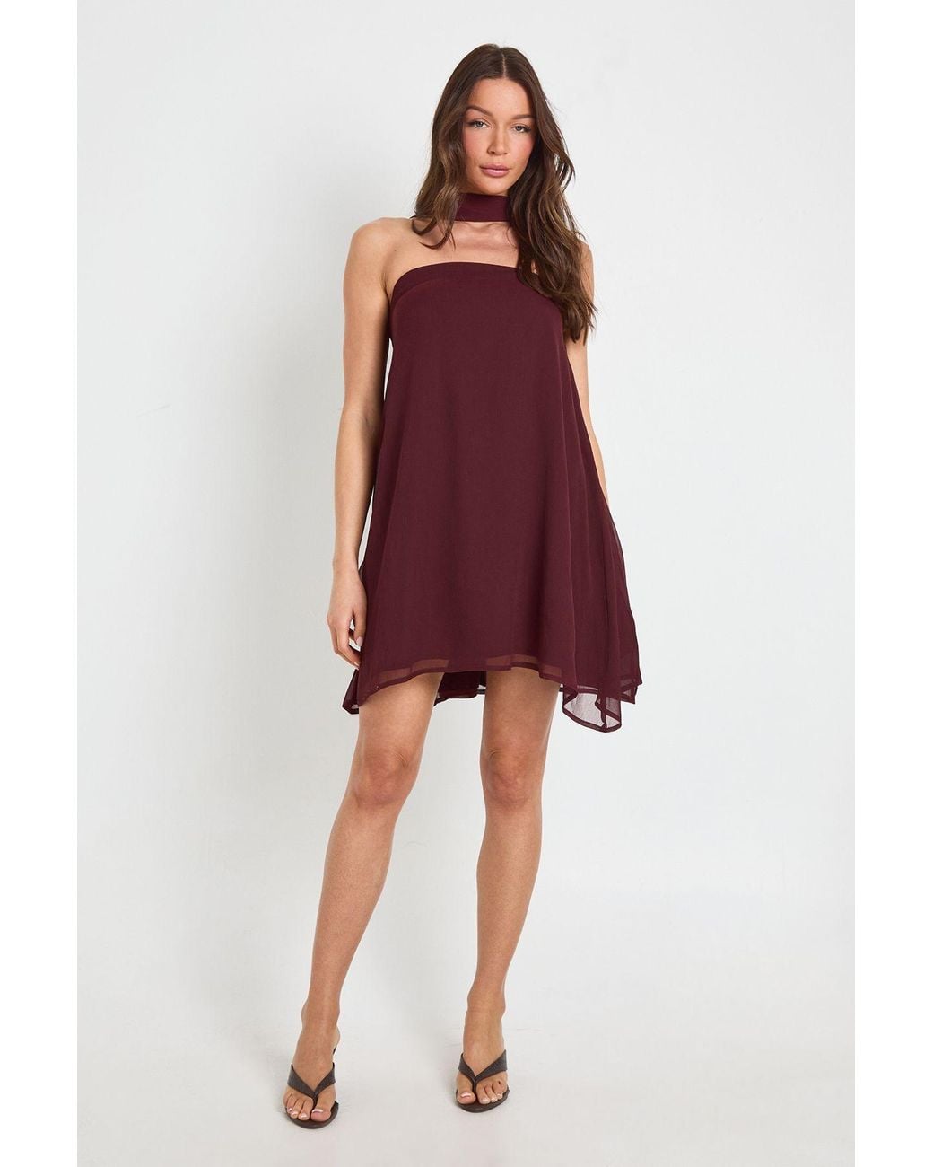 Boohoo Red Scarf Detail Trapeze Mini Dress