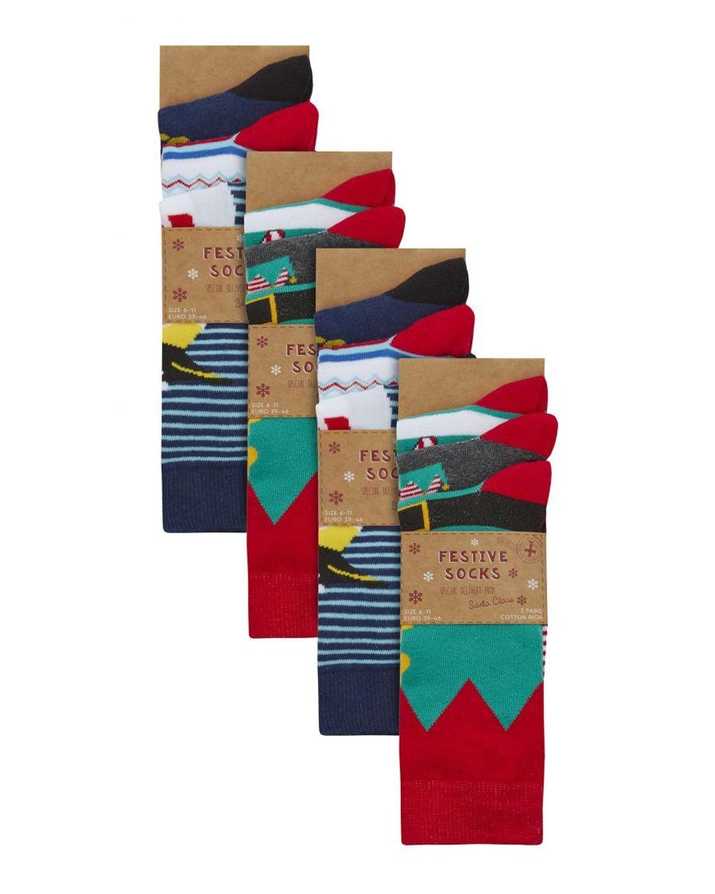 Sock Snob Green 12 Pair Multipack Novelty Christmas Design Socks for men