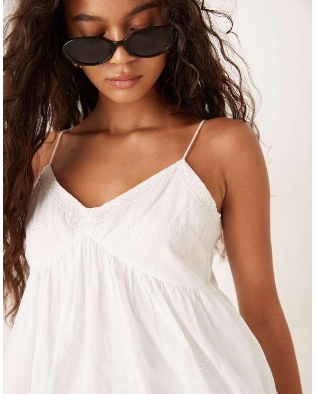 Jdy White Broderie Peplum Cami Top