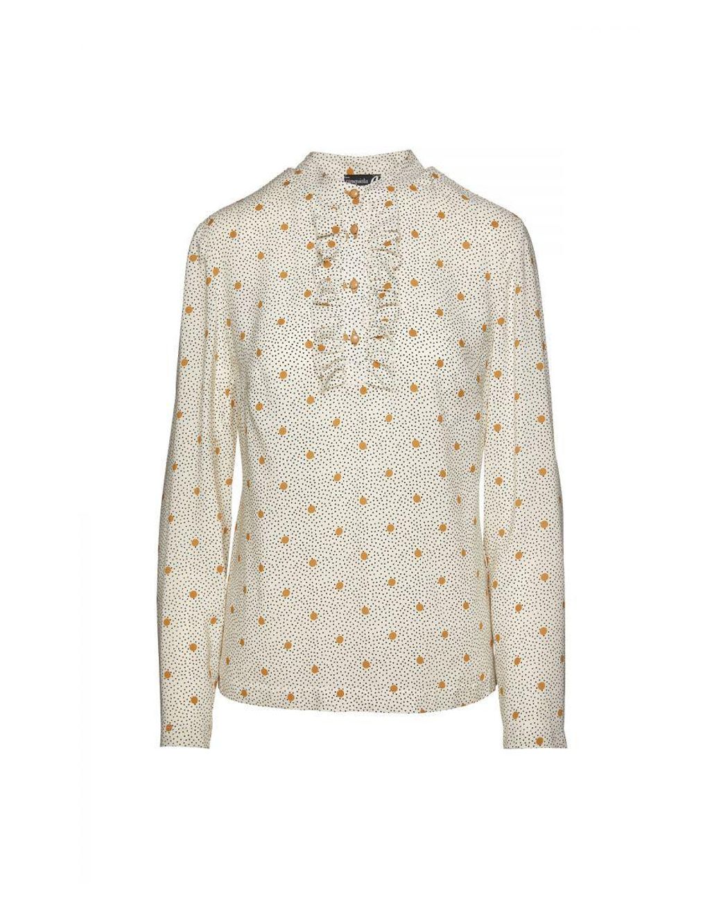 Conquista White Print Blouse With Ruffle Detail
