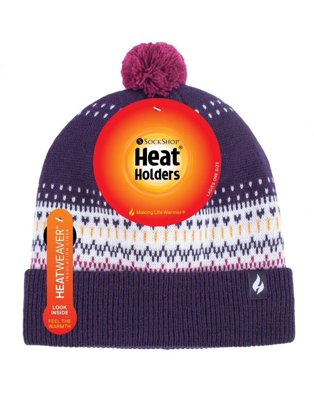 Heat Holders Blue Ladies Knitted Beanie Bobble Hat With Pom Pom