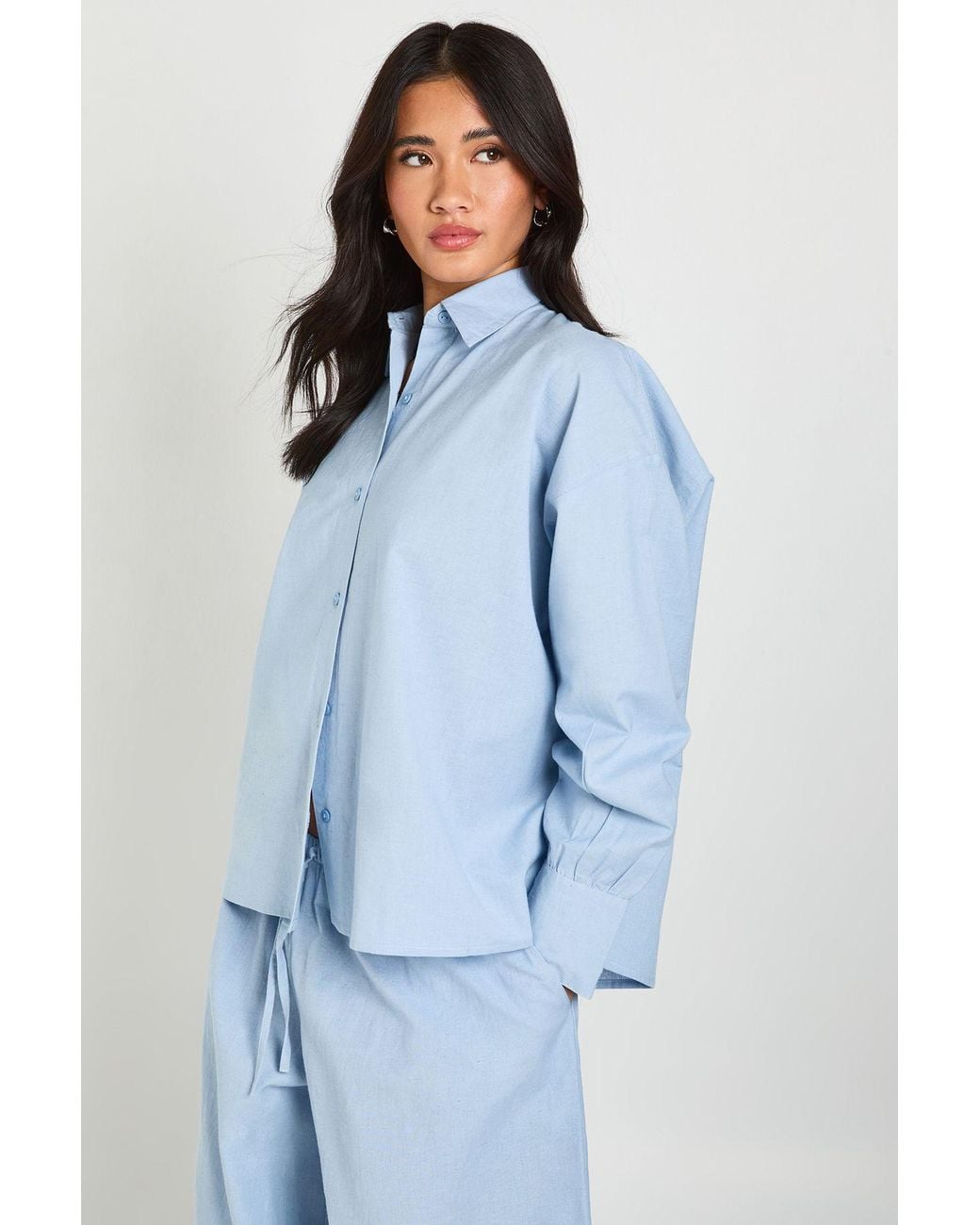 Boohoo Blue Linen Look Oversized Shirt