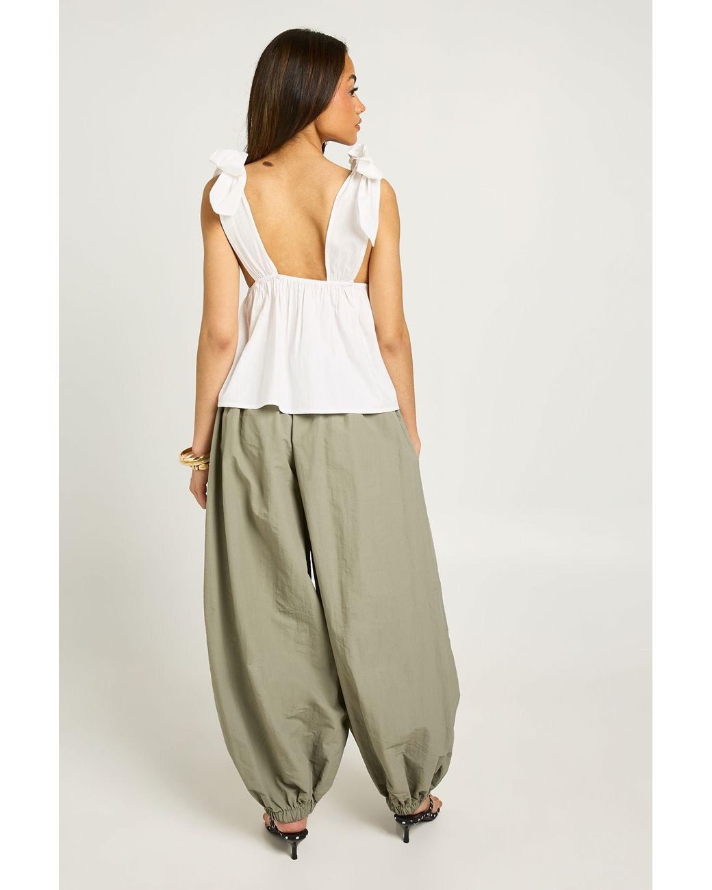 Boohoo Natural Poplin Tie Shoulder Top