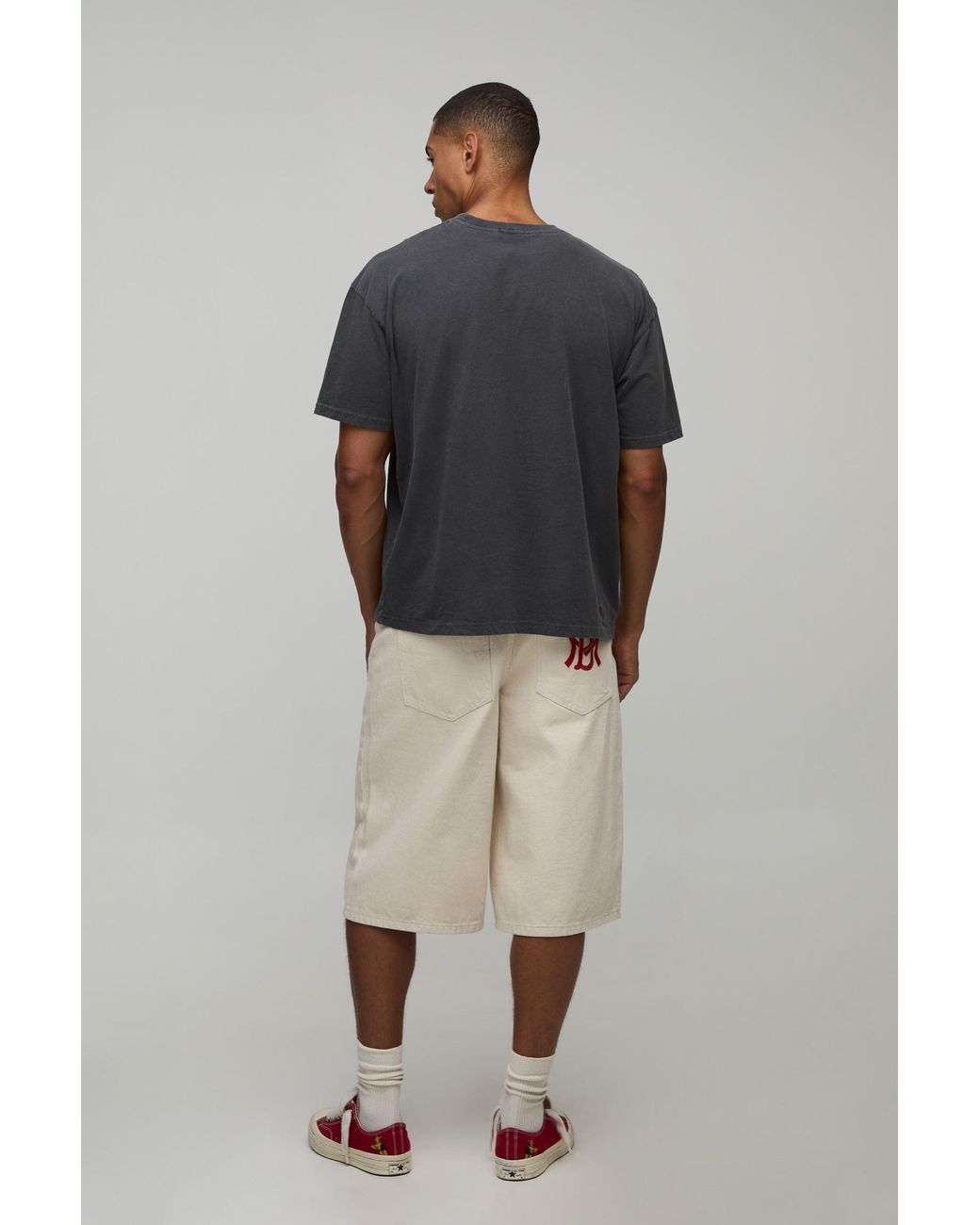 BoohooMAN Gray Oversized Official Washed Embroidered T-Shirt for men