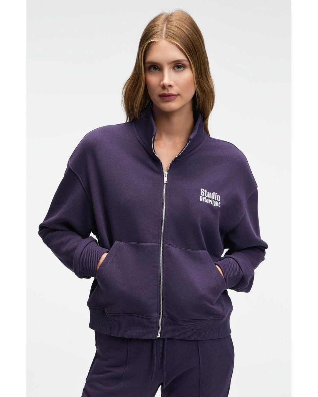 Grimelange Purple Ribbed Crew Neck Sweatshirt