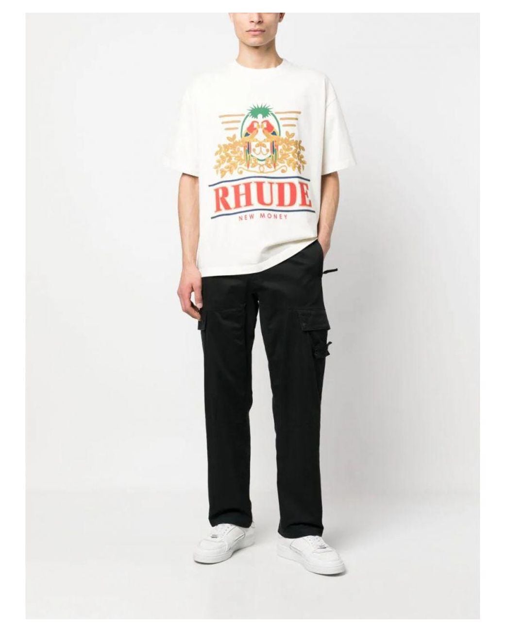 Rhude Parkiet New Money Bedrukt T-shirt In Wit in het Wit voor 