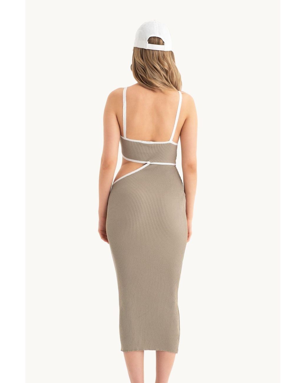 Hiccup Natural One Shoulder Midi Dress With A Side Cut Out