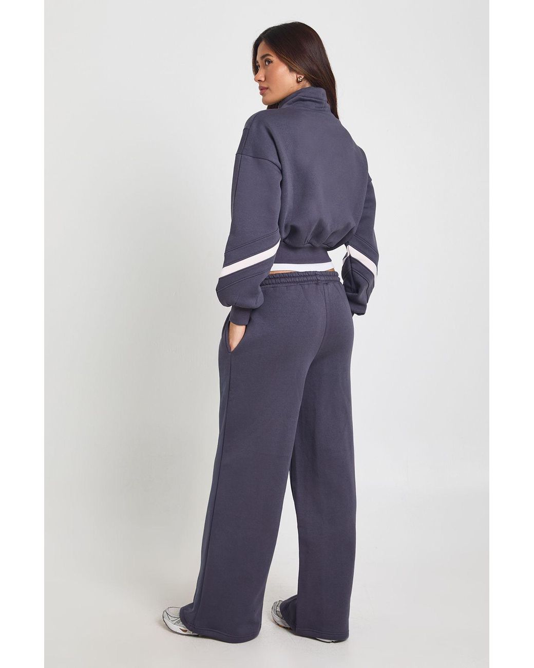 Boohoo Blue Funnel Neck Contrast Panel Sweatshirt Tracksuit