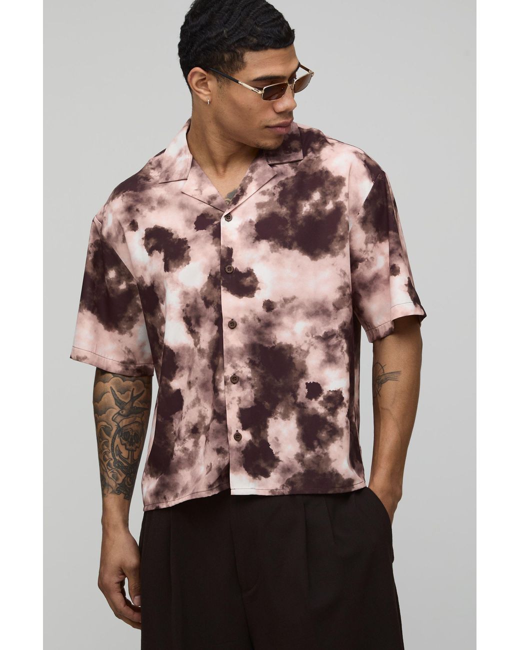 BoohooMAN Black Oversized Boxy Distorted Print Shirt for men