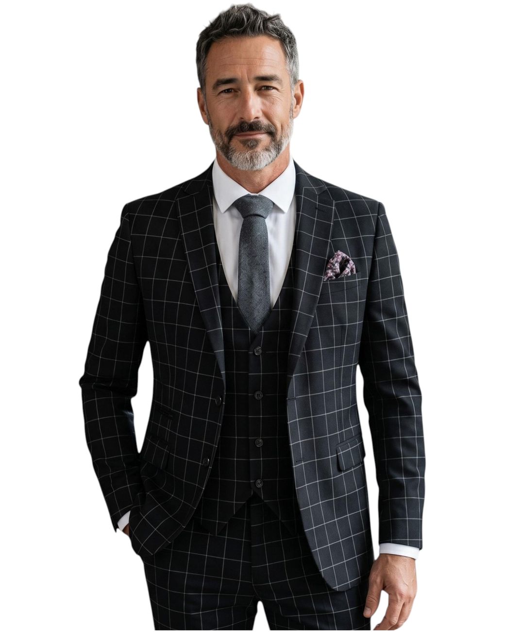 TruClothing Blackmens Checked 3 Piece Tailored Fit Formal Work Suit for men