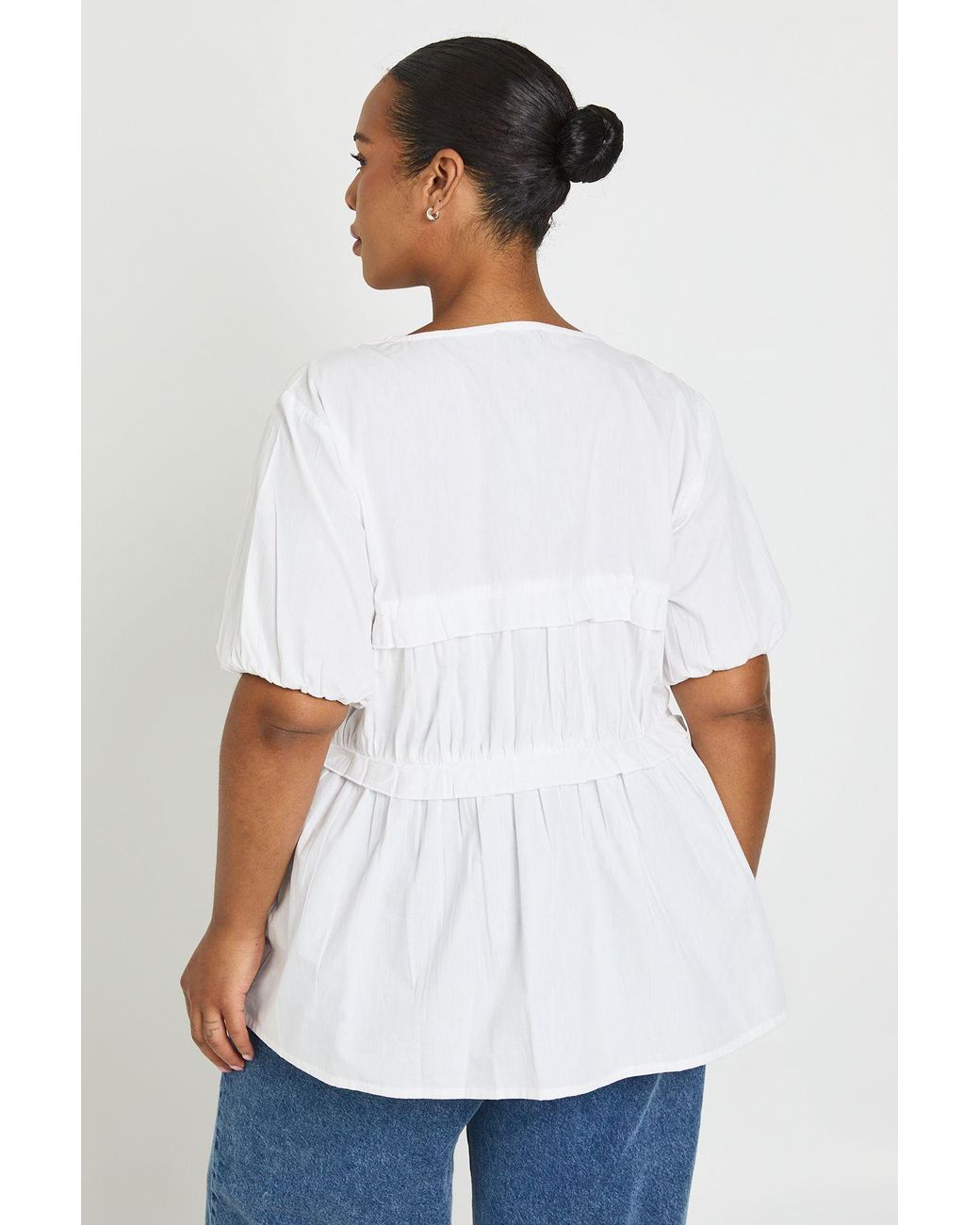 Boohoo White Plus Ruched Tie Front Detail Short Sleeve Smock Top