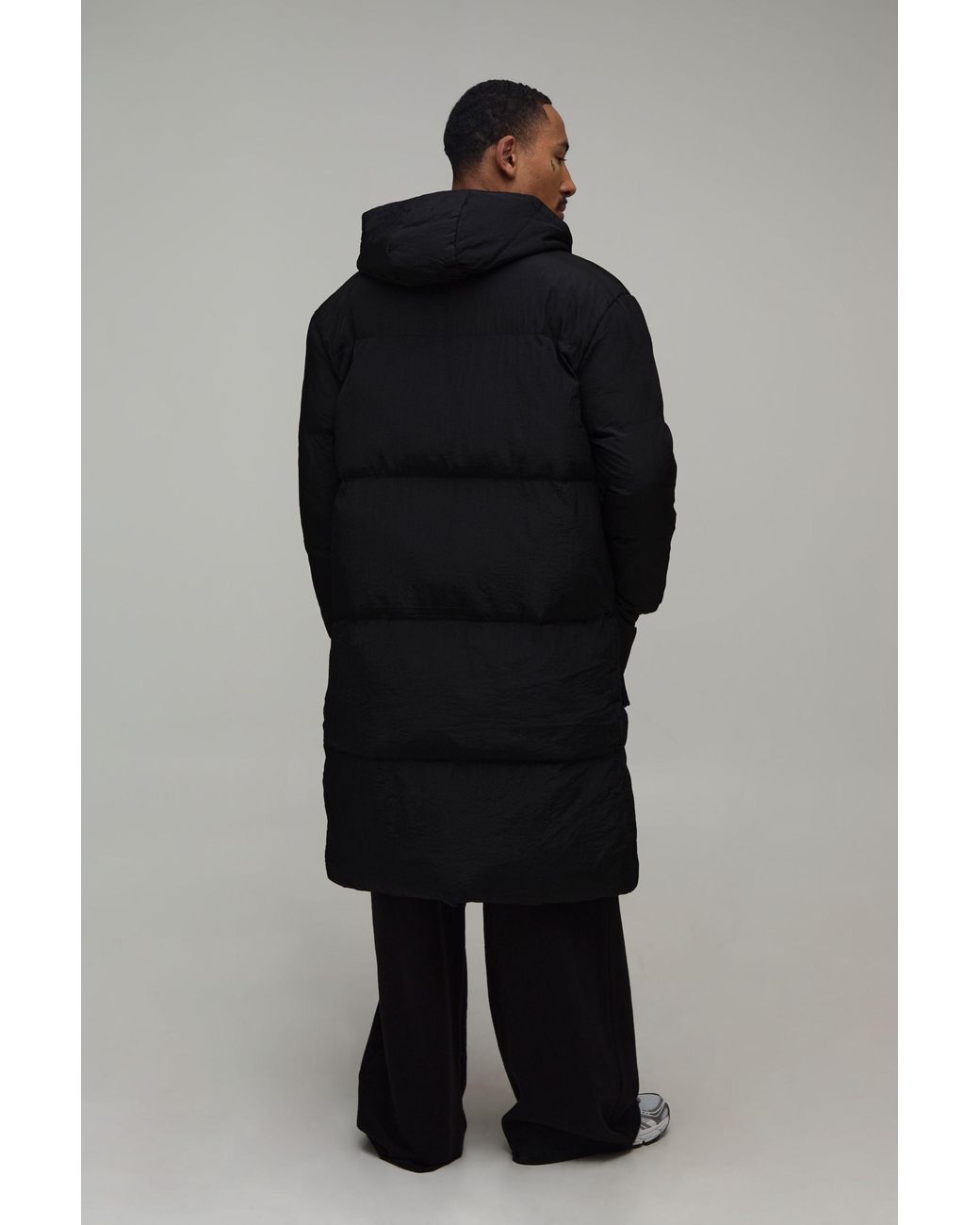 BoohooMAN Black 4 Pocket Longline Hooded Puffer Jacket for men