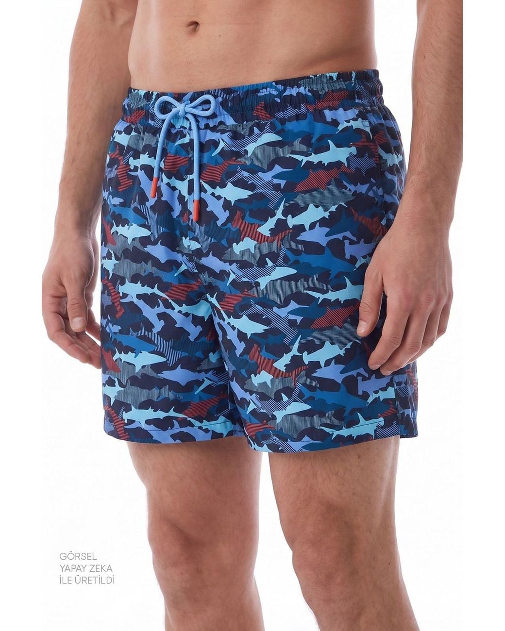 Penti Blue Striped Fish Pattern Swim Shorts for men