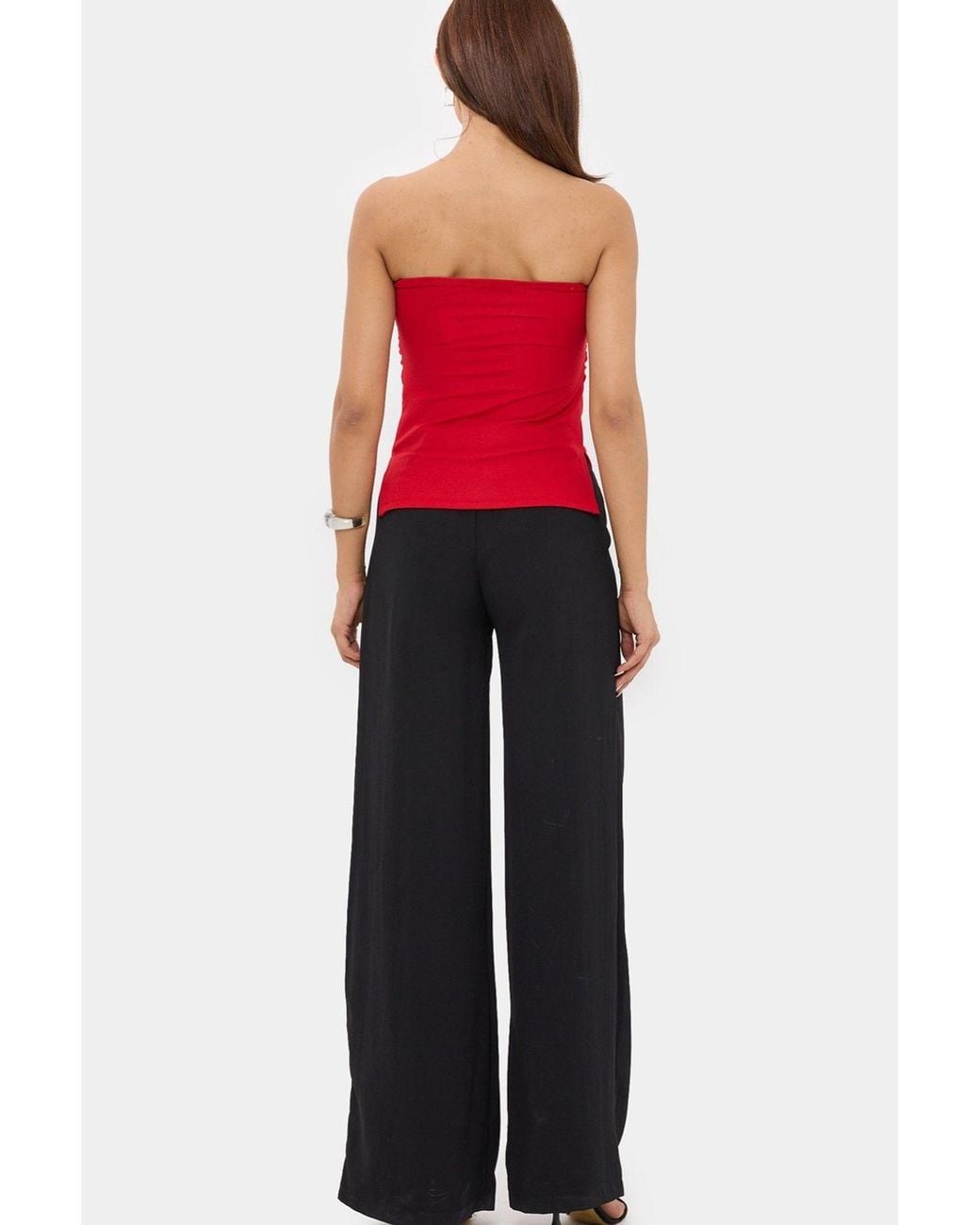 Hiccup Red Strapless Solid Top With Side-Slits