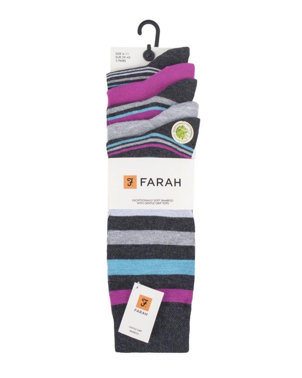 Farah Blue 5 Pack Natural Organic Bamboo Bright Striped Patterned Socks for men