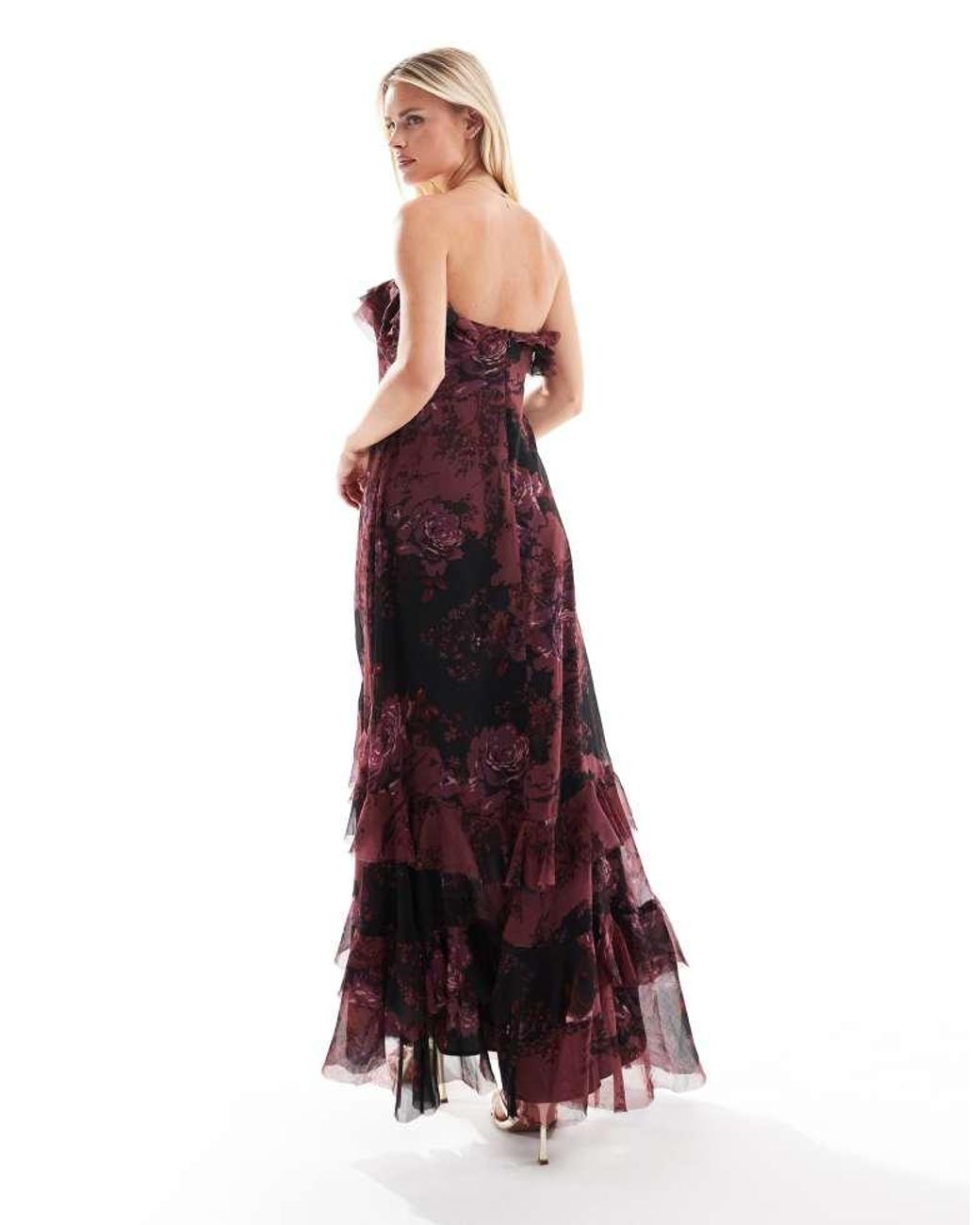 ASOS Red Design Bardot Ruffle Off Shoulder Maxi Dress
