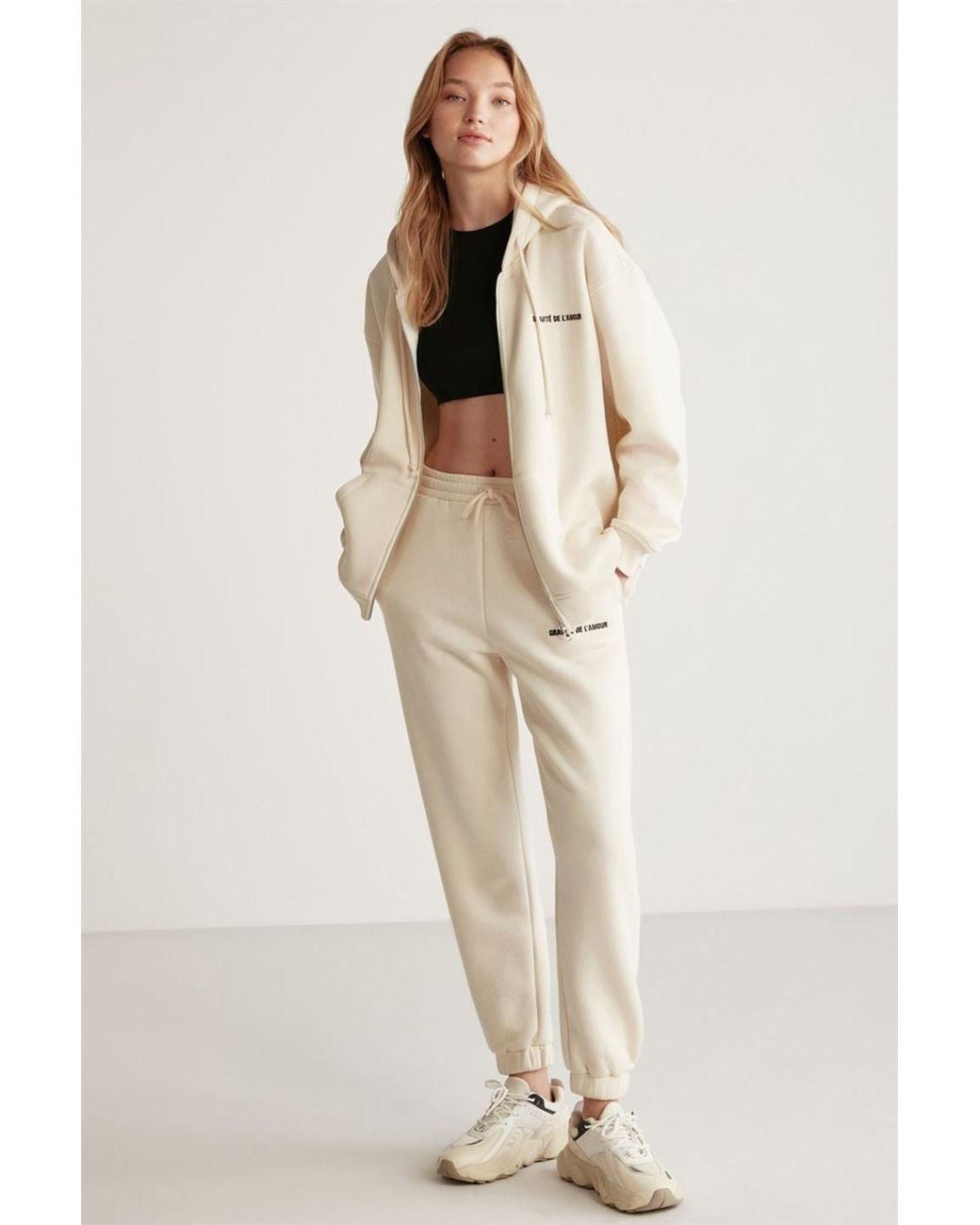 Grimelange Natural Hooded Zip-Front Oversized Sweatshirt