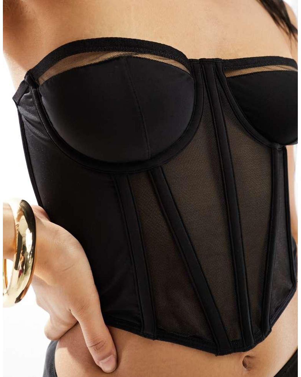 ASOS Black Lexi Mesh And Microfibre Underwired Corset