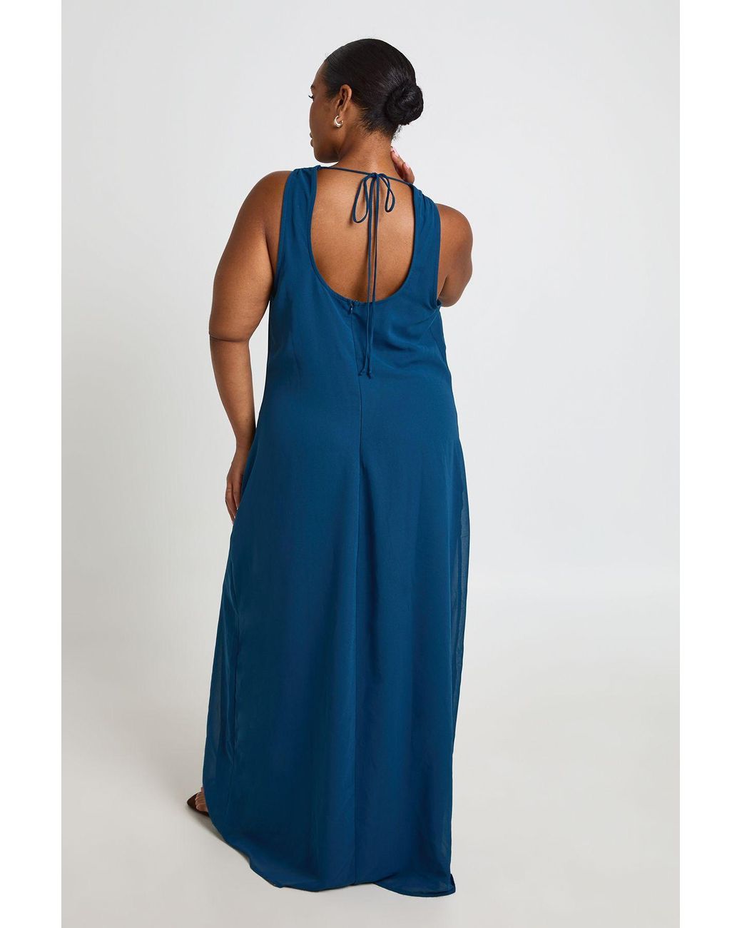 Boohoo Blue Plus Chiffon Cowl Neck Maxi Dress