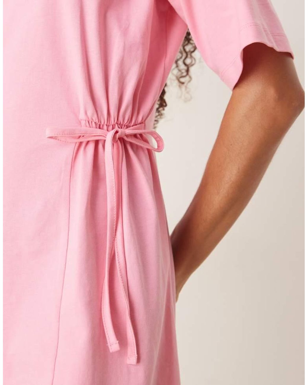 ASOS Pink Tie Side Cinched Waist Shirt Dress