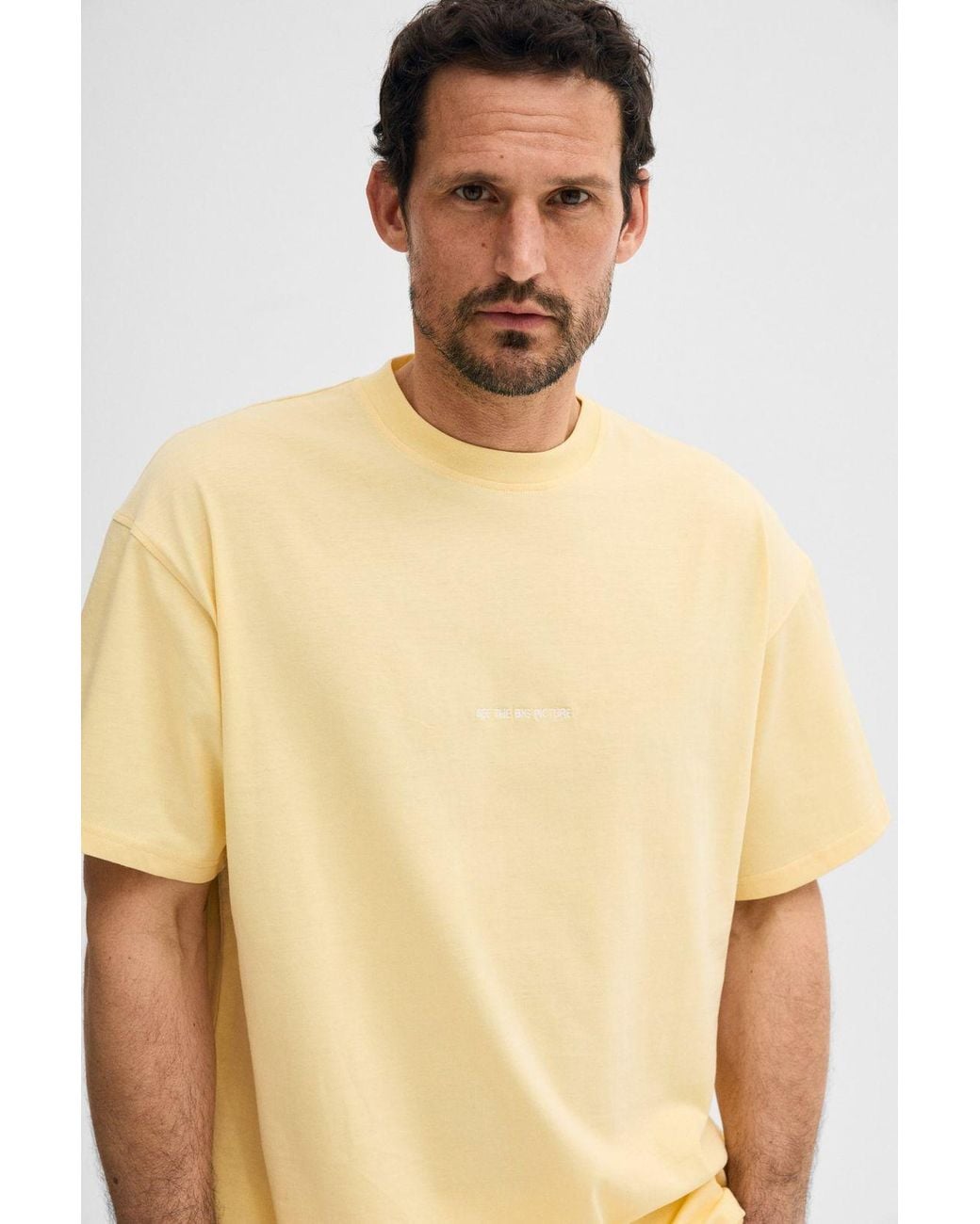 Grimelange Natural Oversized Long Crew Neck T-Shirt for men