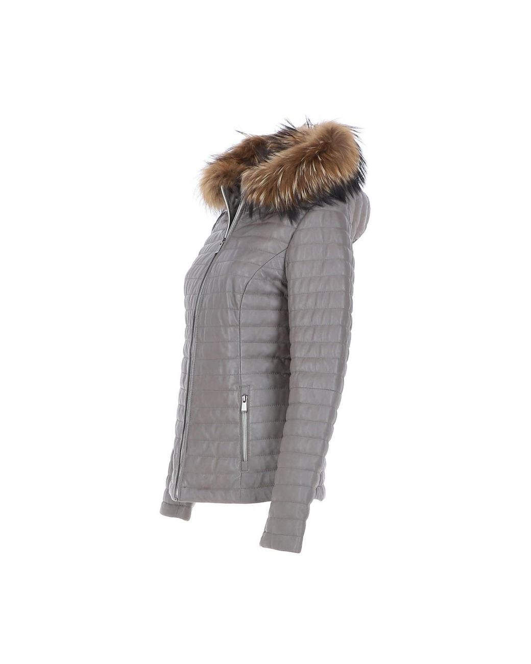 Ashwood Leather Gray 'Venezia' Fur Trim Hooded Real Jacket