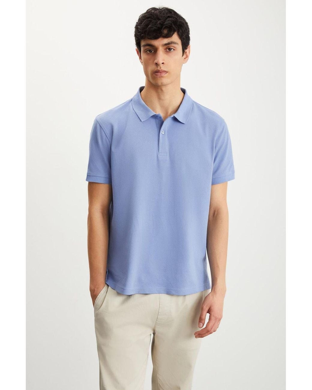 Grimelange Blue Polo Collar Button T-Shirt for men