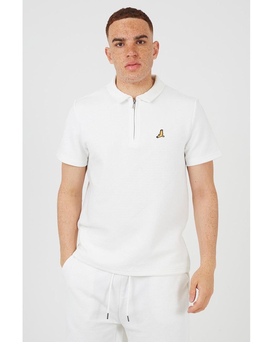 Brave Soul White Short Sleeve Quarter Zip Polo Shirt for men