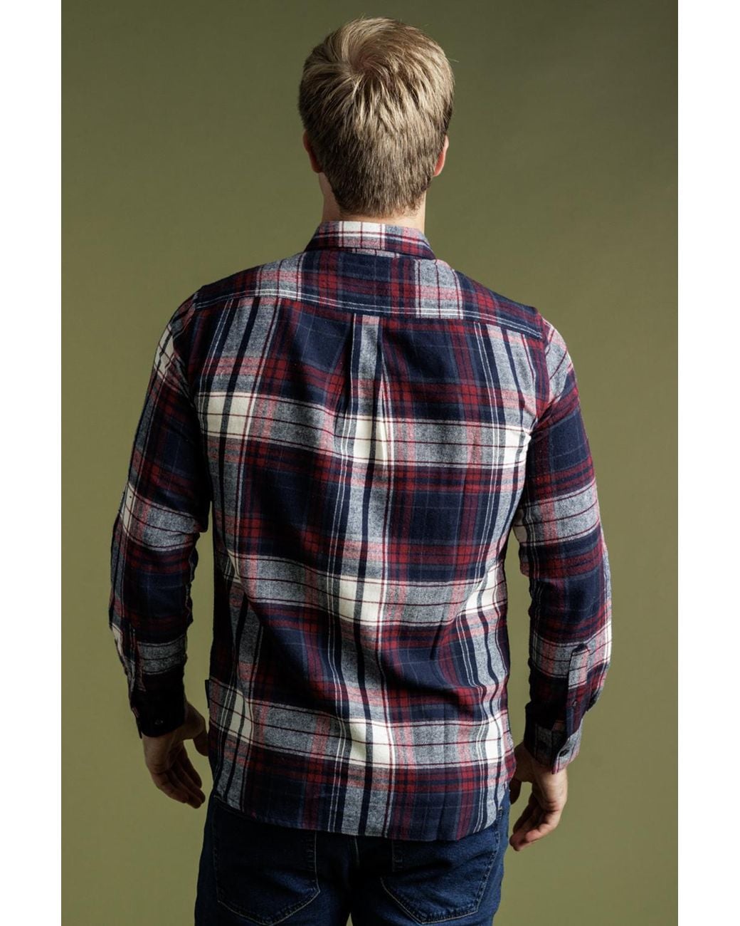 French Connection Green Cotton Flannel Check Long Sleeve Shirt for men