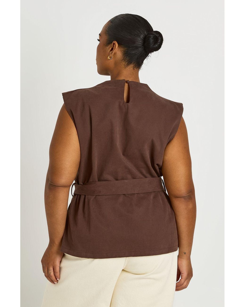 Boohoo Brown Plus Cotton Twill High Neck Wrap Top