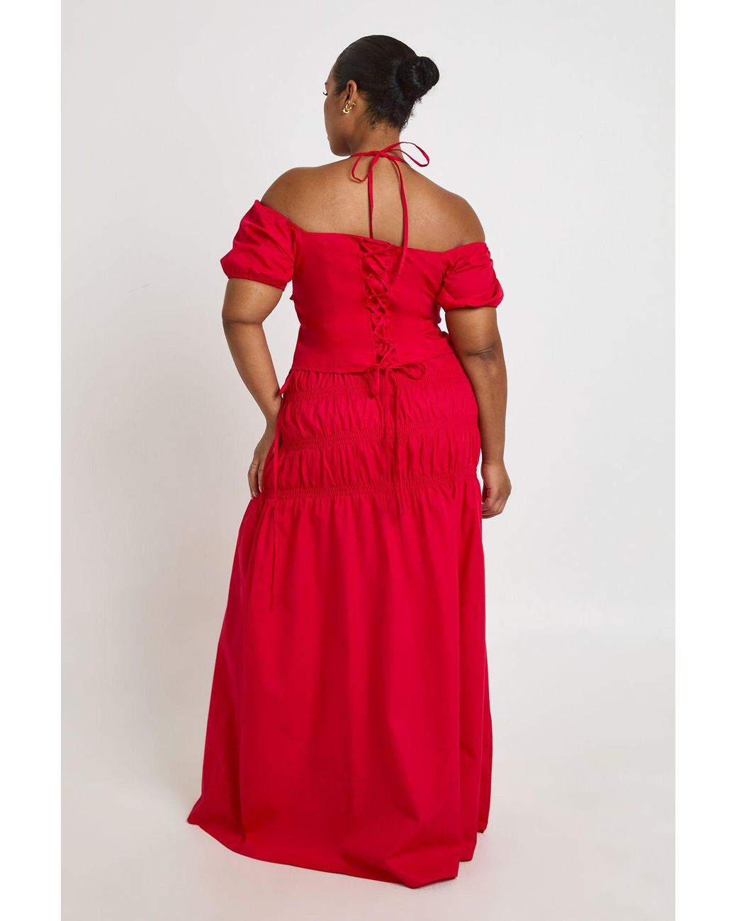 Boohoo Plus Poplin Shirred Maxi Skirt