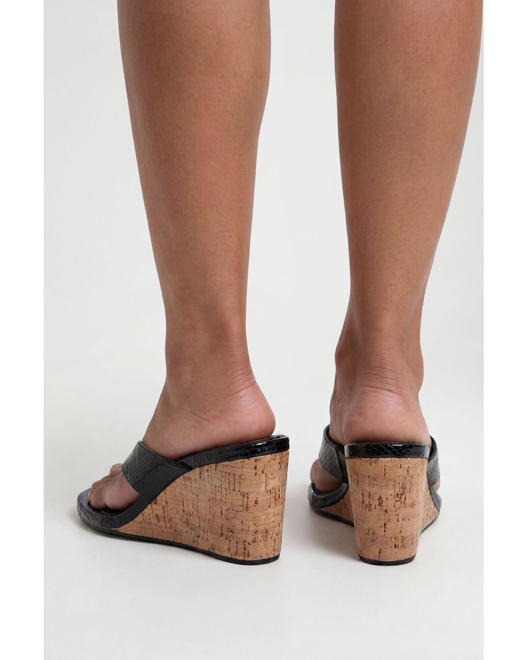 Boohoo Black Snake Toe Thong Wedges