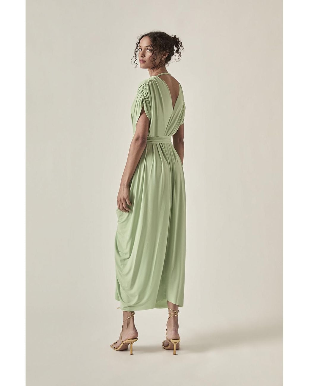 James Lakeland Green Open-Back Draped Midi Dress –