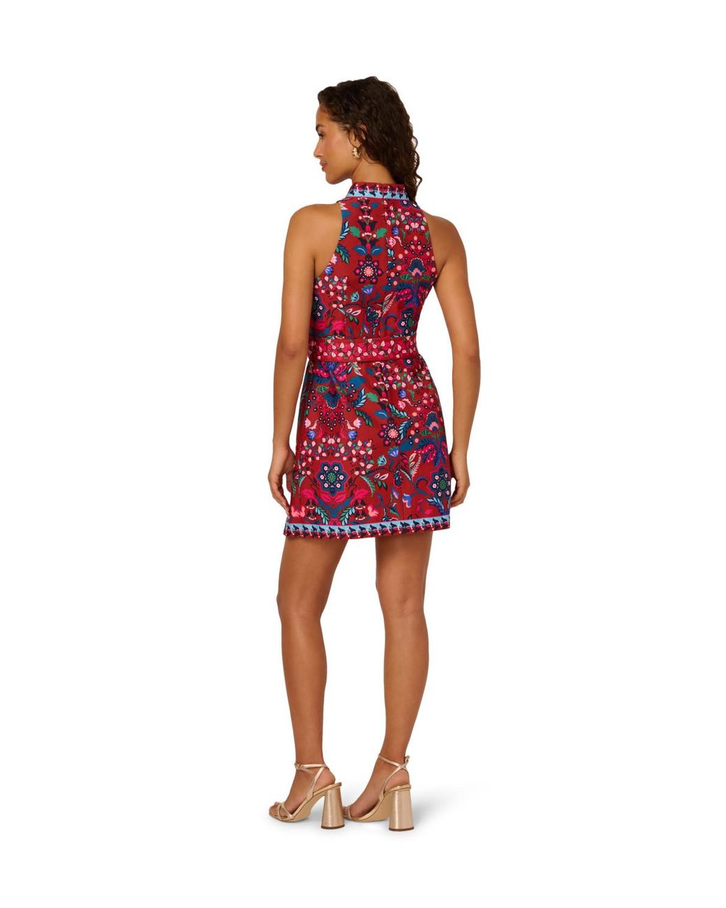 Adrianna Papell Red Halter Printed Short Dress