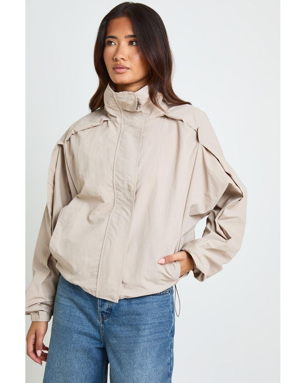 Boohoo Natural Funnel Neck Track Jacket