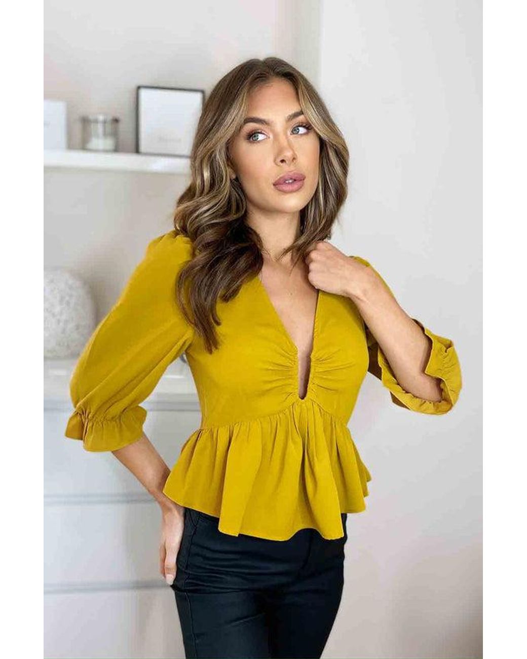 Urban Bliss Yellow Chartreuse U Bar Empire Peplum Top