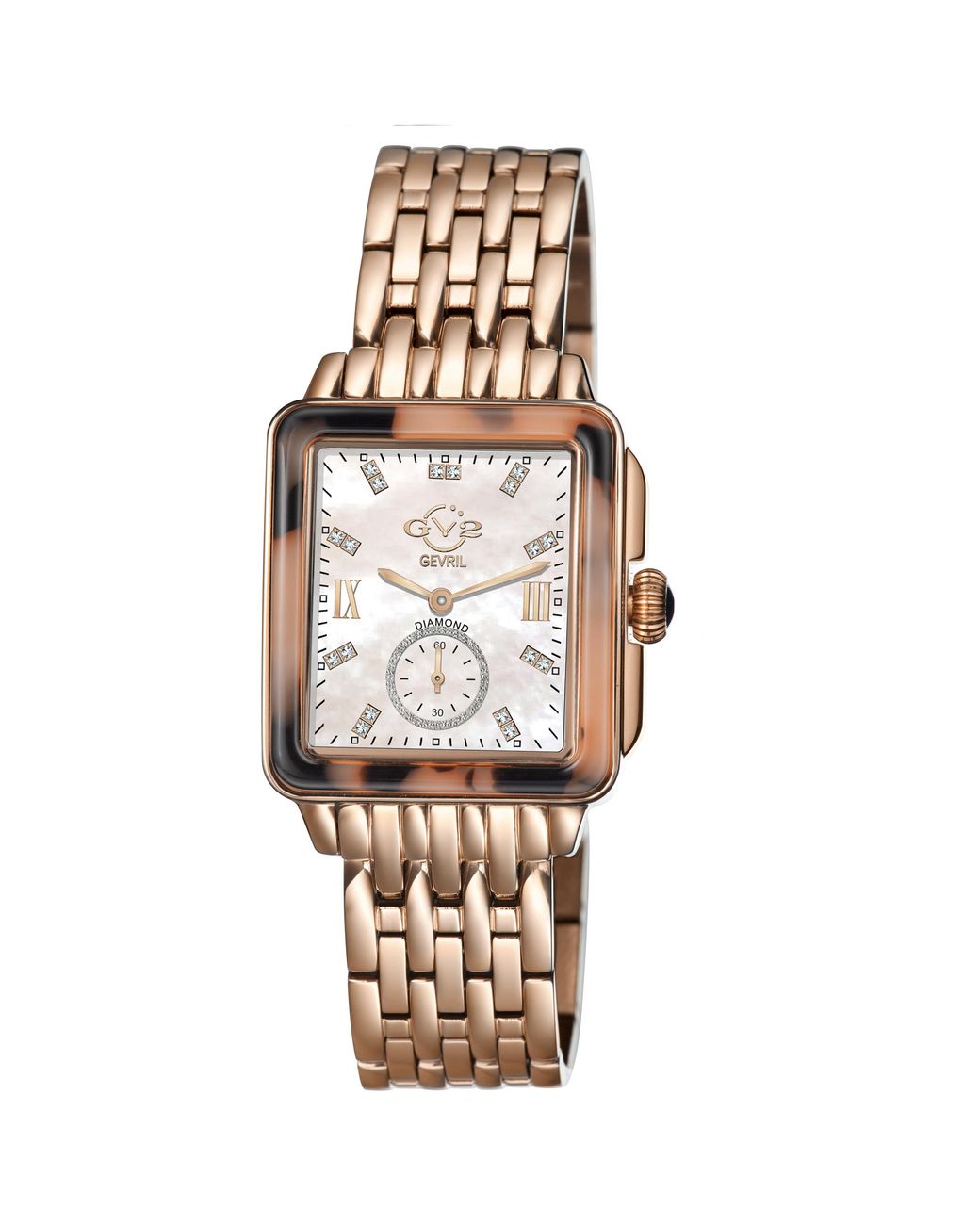 Gv2 Metallic Bari Tortoise Swiss Quartz Diamonds Mother Of Pearl Dial Watch