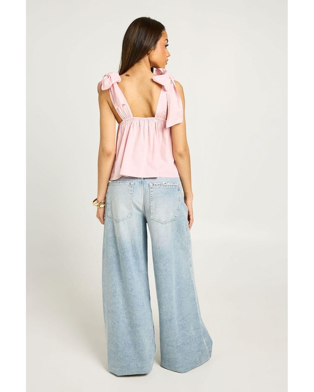 Boohoo Pink Poplin Tie Shoulder Top