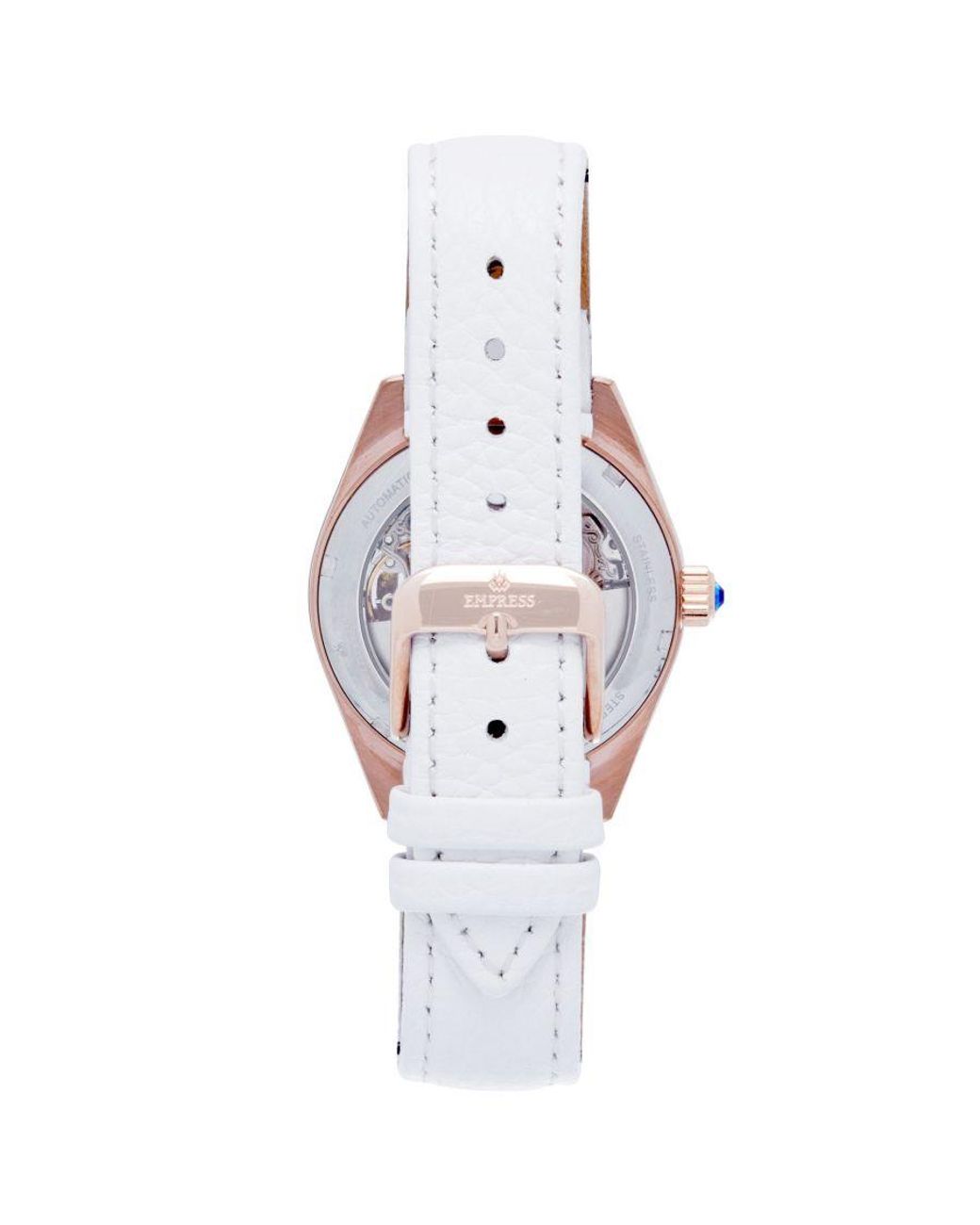 Empress White Magnolia Automatic Mop Skeleton Dial Leather-Band Watch