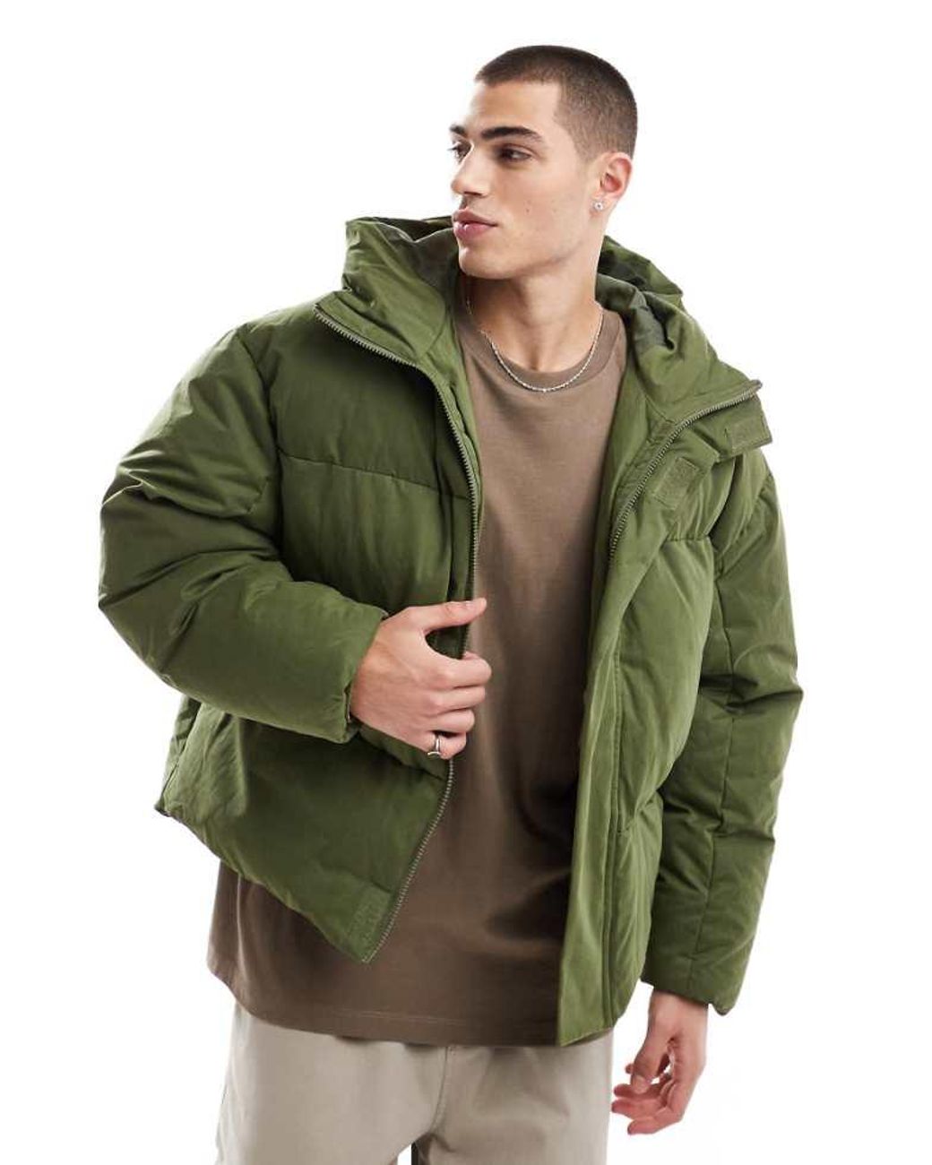 ASOS Green Oversized Puffer Jacket With Seam Detail for men