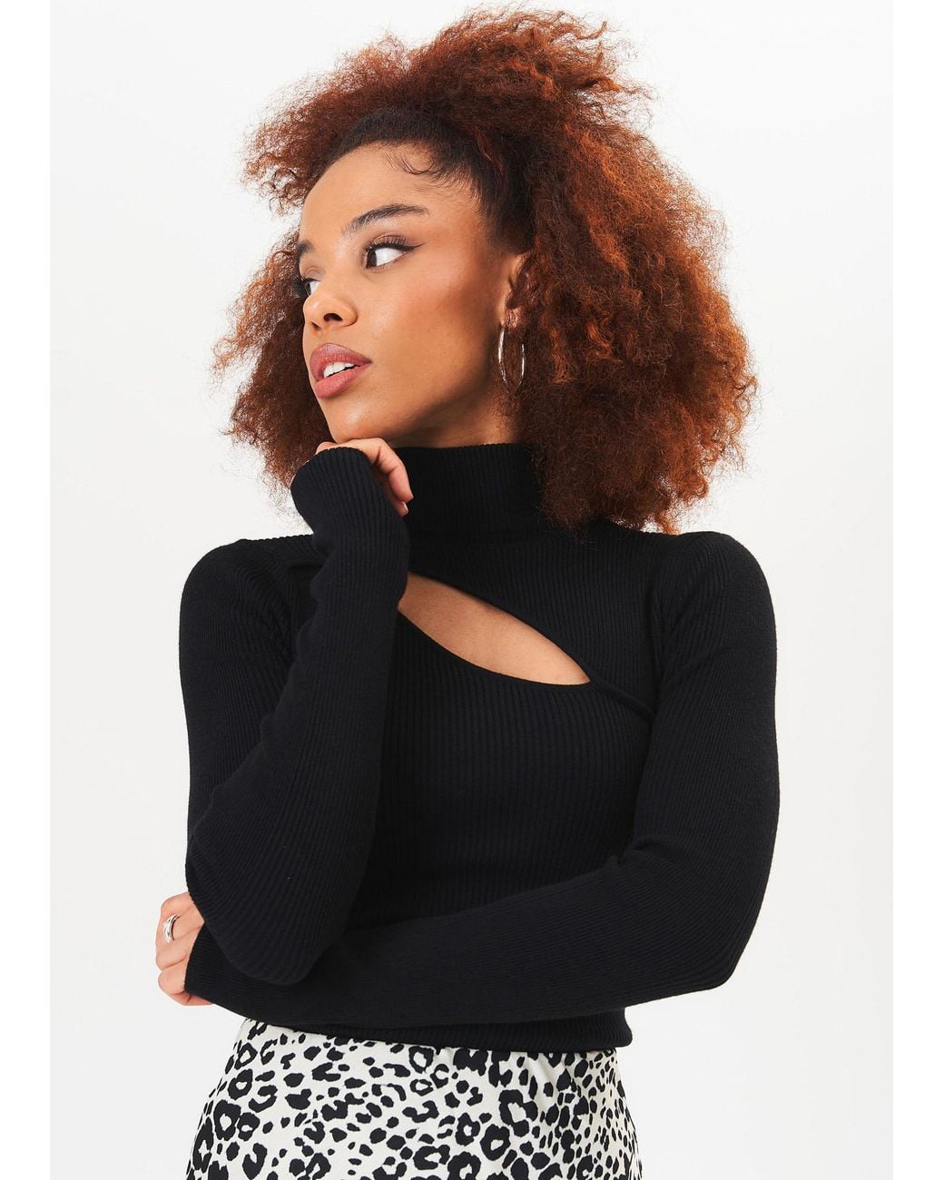 Gini London White High Neck Cut Out Detail Jumper
