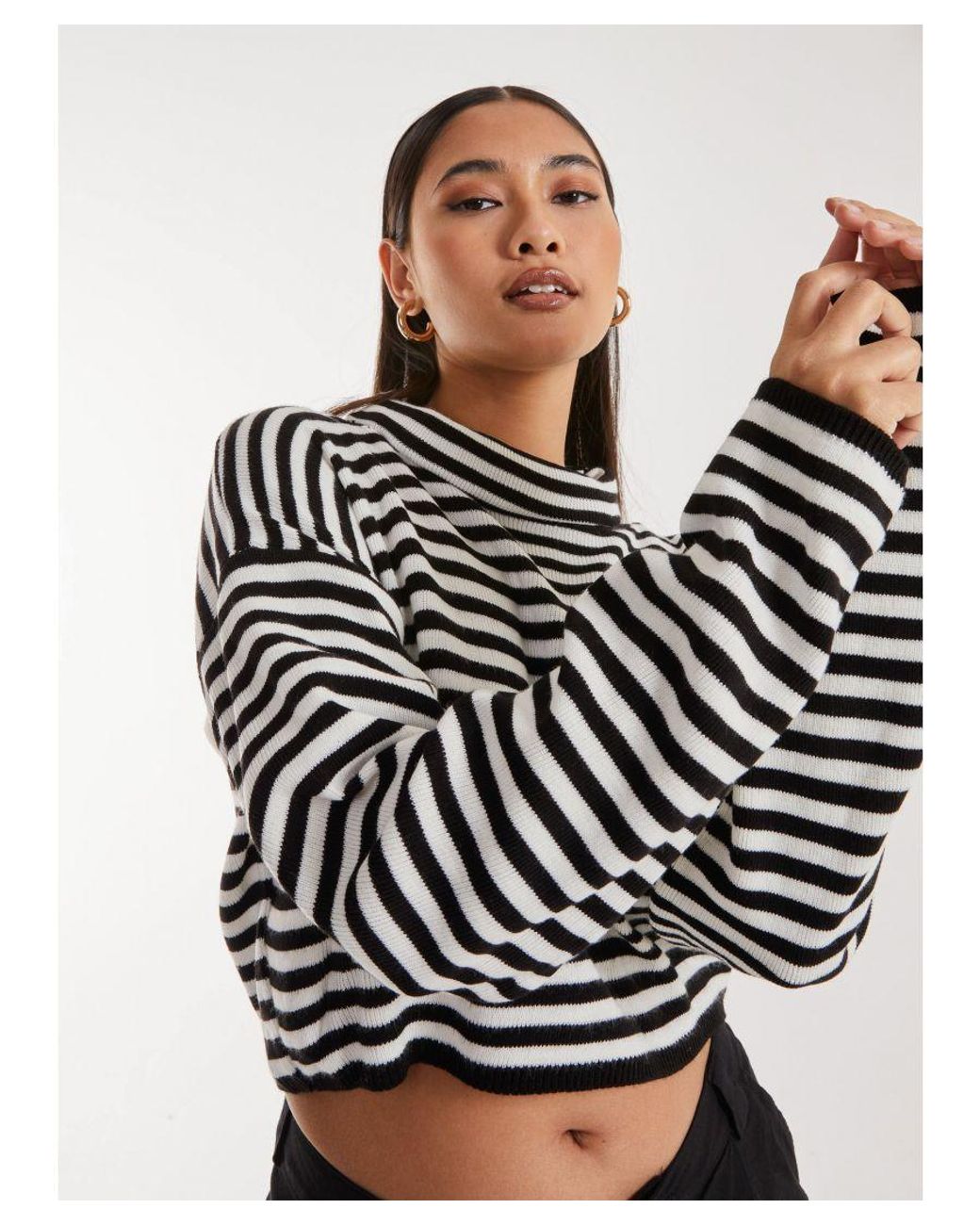 Pink Vanilla Black Striped Knitted Turtle Neck Jumper