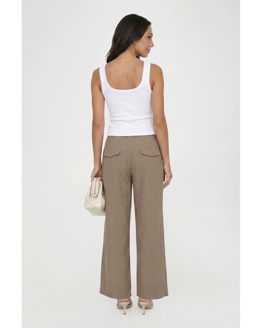 Boohoo Natural Petite Peached Pleat Front Wide Leg Trouser
