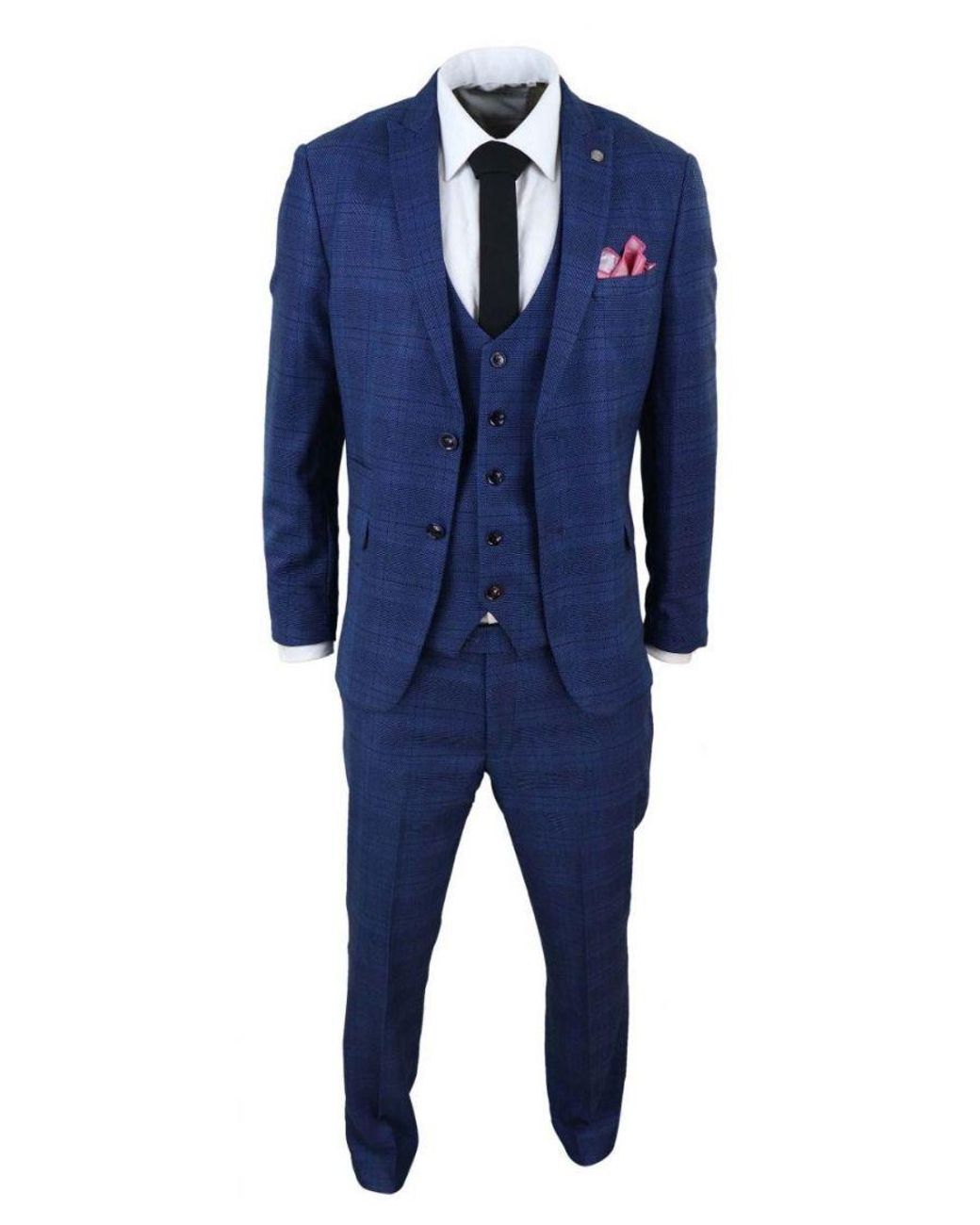 Infinity Leather Blue 3 Piece Birdseye Check Classic Suit Tweed for men