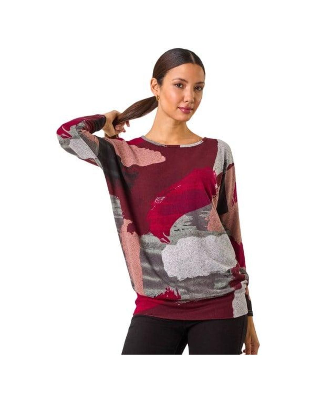 Roman Red Abstract Print Banded Hem Top