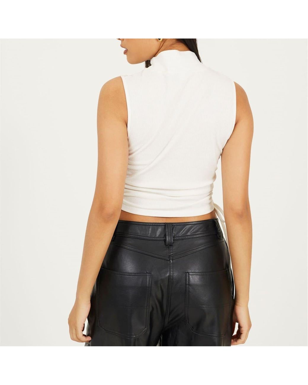 Brave Soul White Sleeveless High Neck Top With Drawstring Side Detail