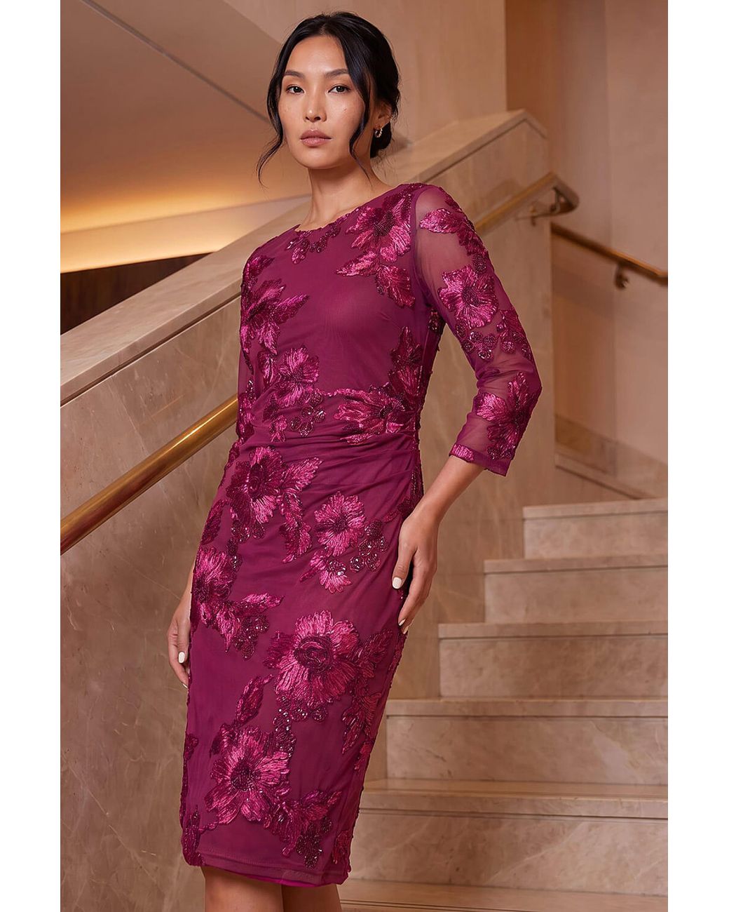 Roman Red Cornelli Mesh Stretch Dress