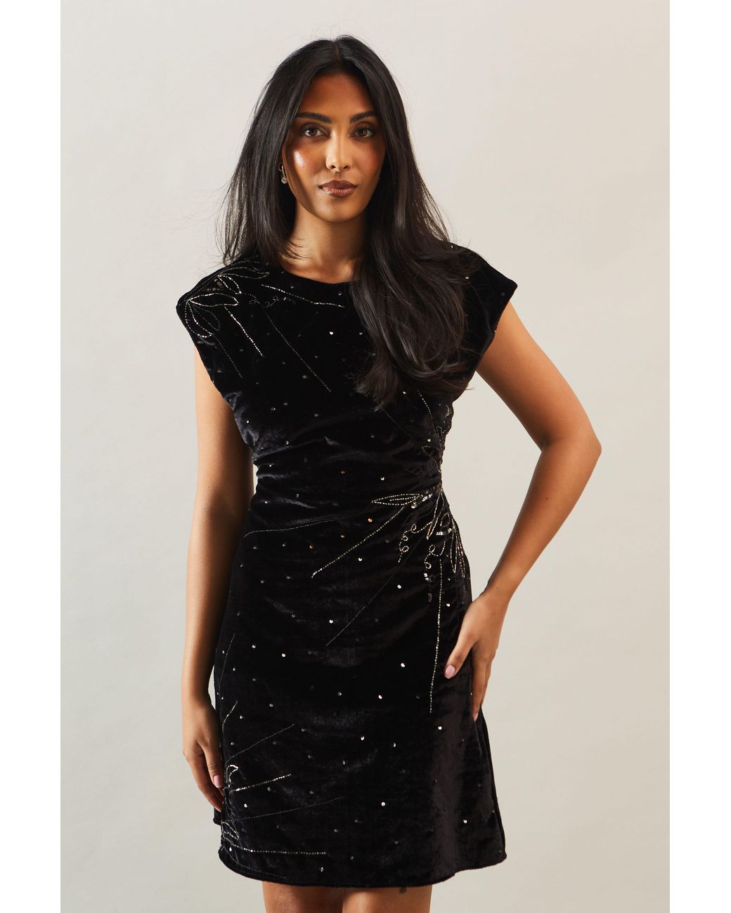Wallis Petite Occasion Velvet Embellished Sequin Shift Dress in Black Lyst UK